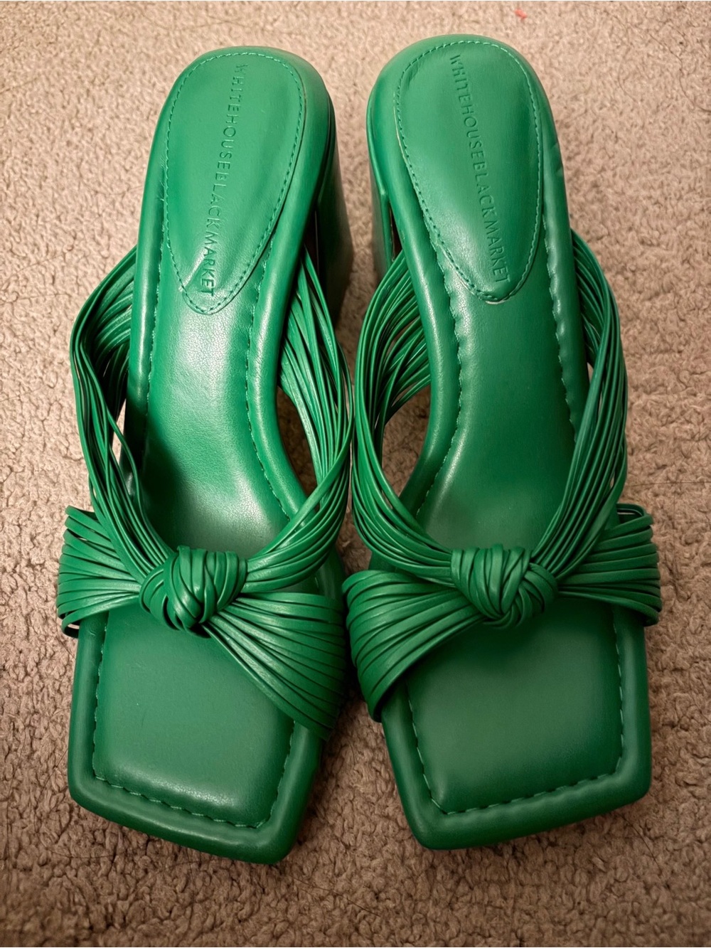 White House Black Market Emerald Knotted Strap Heeled Mules